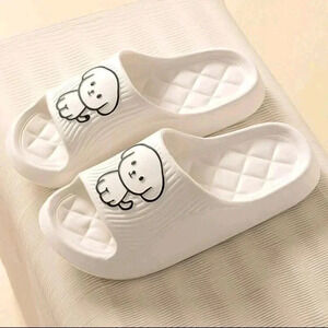 White black dog print women's cushion slippers comfy slip-ons cute girls 7 7.5